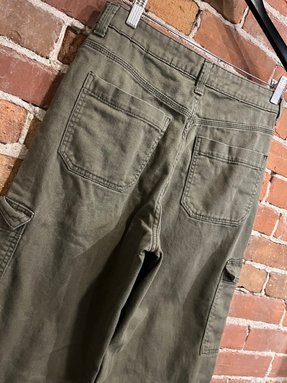 Vintage Green Denim Wide Leg Cargo Pants
